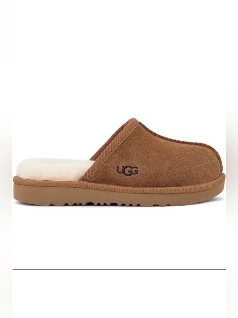 UGG Keegan Chestnut Suede Shearling Slide Slippers Kids Size 12 Cozy Comfort
